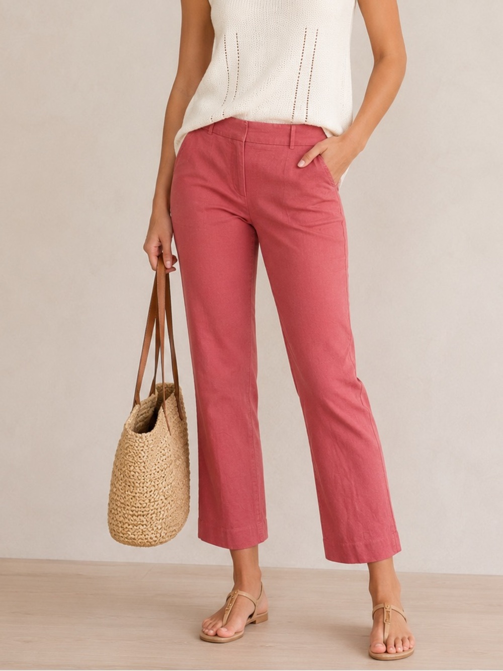 LOFT Marisa Coral Pink Stretch Cotton Ankle Pants Size 8